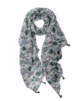 floral scarf, lightweight scarf, summer scarf, scarf with tassels, muted scarf, cottage core scarf